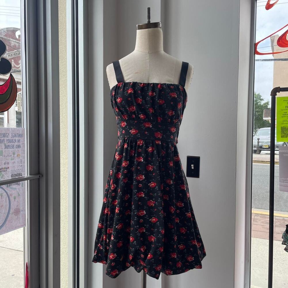 Adorable Y2K Red Black Rose Polka Dot Babydoll Dress